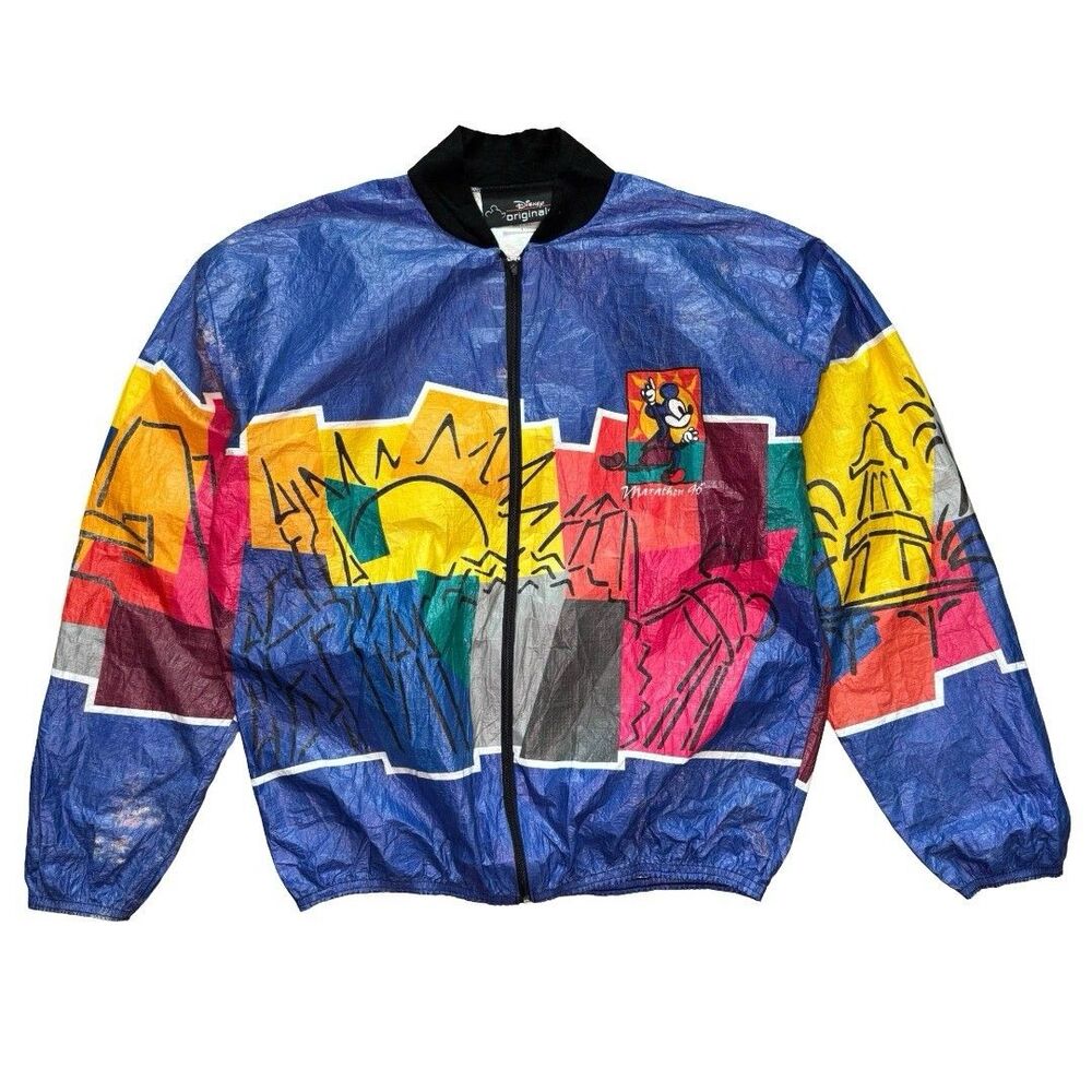 Vintage 90s Walt Disney World Marathon Volunteer Mickey L Tyvek Jacket Rare 1996